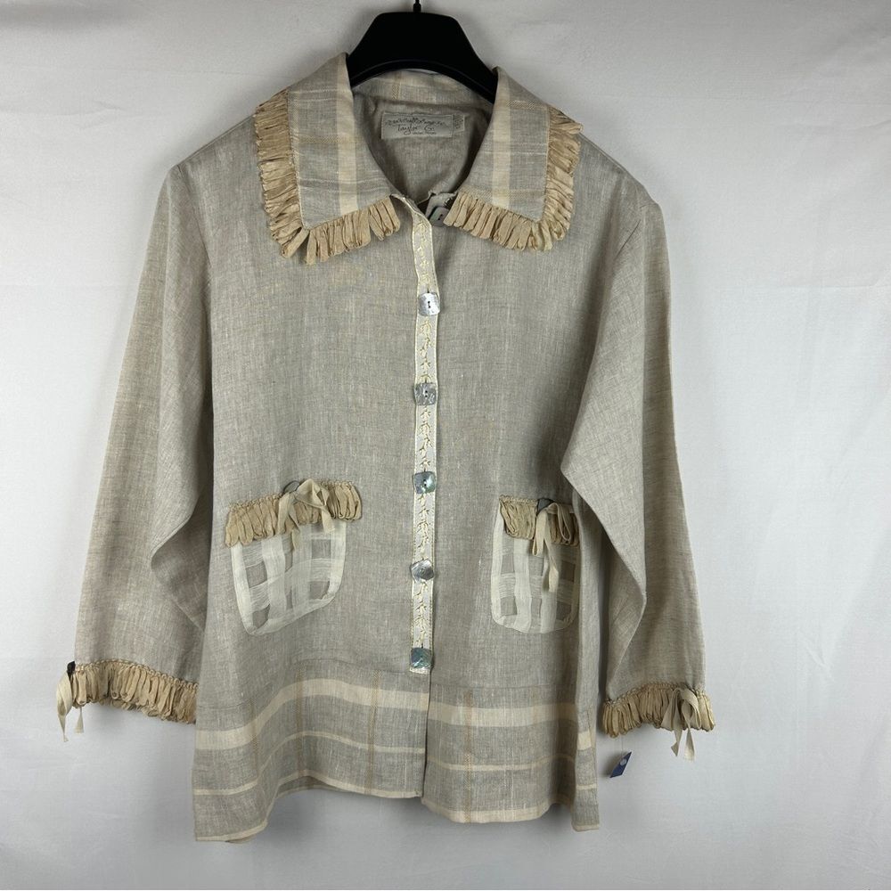 Taylor D. Dallas TX linen button shirt jacket size M cottage core